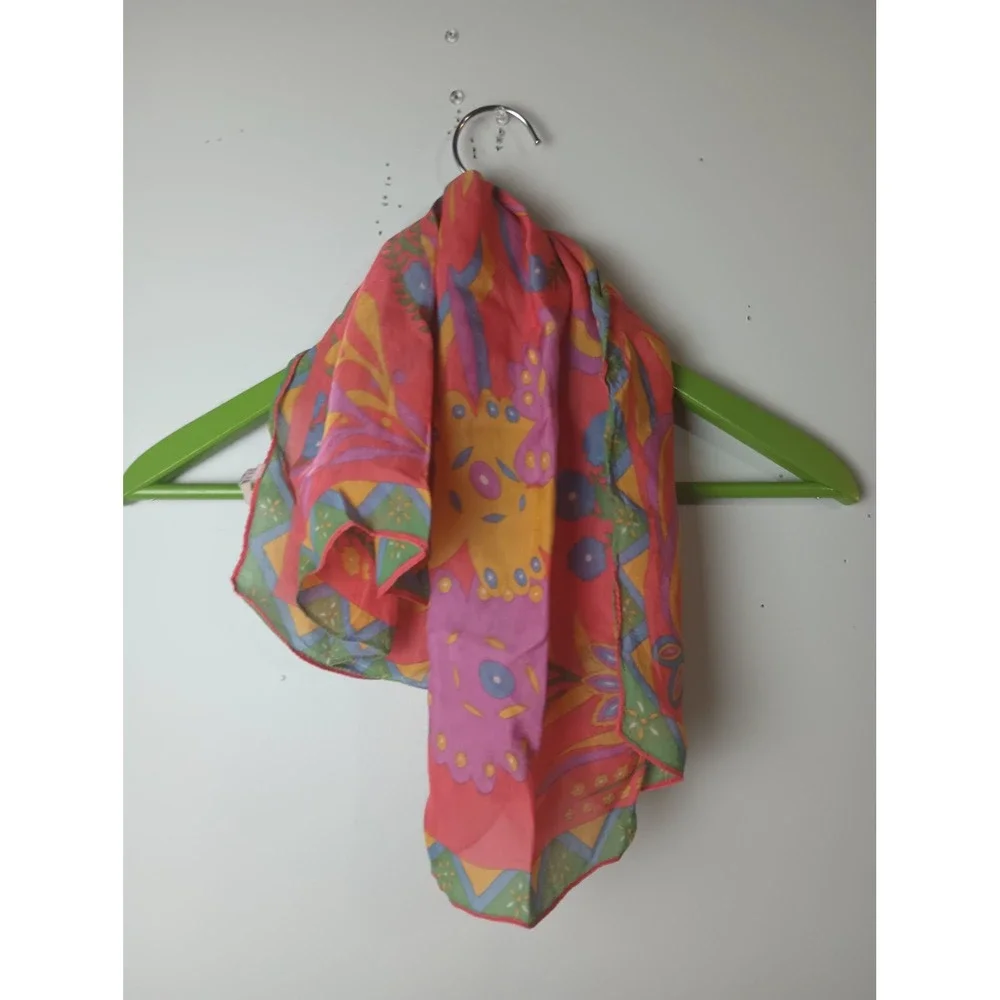 Vintage Made in Italy Floral Scarf Pink Yellow Blue Acetate Square Neckerchief